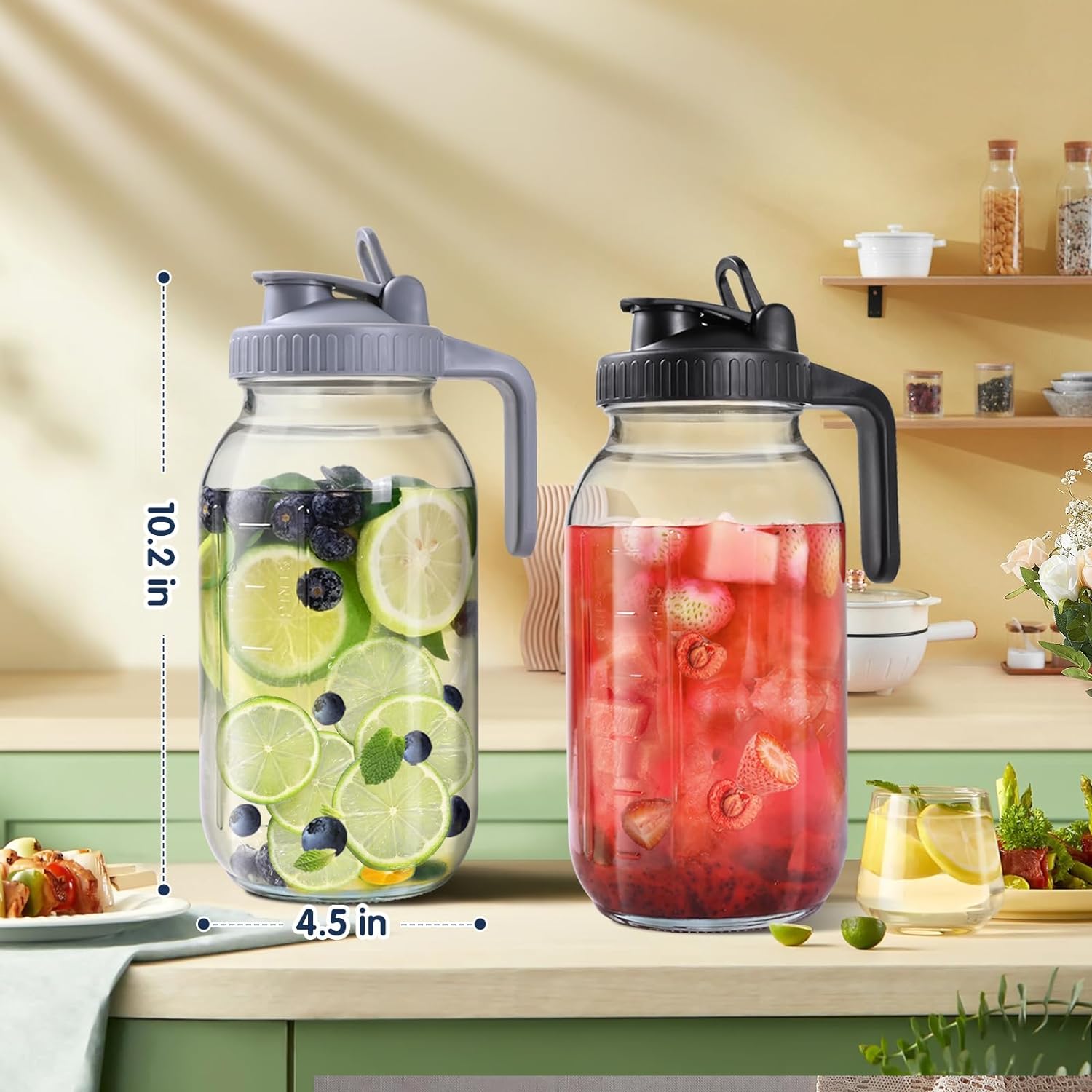 Glass Pitchers with Lid, Airtight Mason Jars, Water Jugs -Set of 2 (64oz) Glass Pitchers with Lid, Airtight Mason Jars, Water Jugs -Set of 2 (64oz)